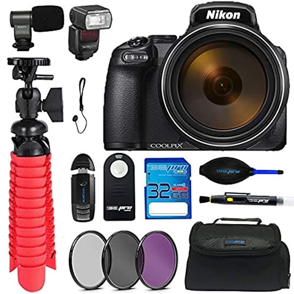 Pixibytes Nikon Coolpix P1000 16.7 - Cámara Digital Con Pantalla Lcd De 32 Pulgadas Trípode Tarjeta De Memoria Flash Micrófono Mando A Distancia Kit De Filtro Y Otros Accesorios Esenciales