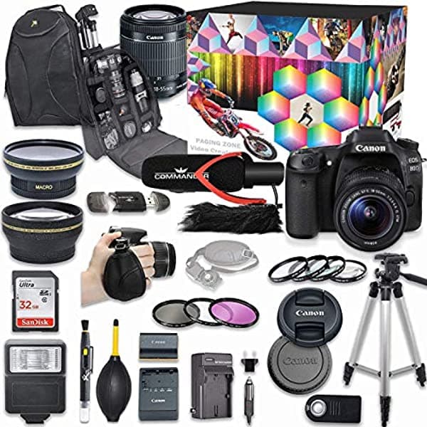 Canon Eos 80D Dslr Camara Deluxe Video Creator Kit Con Canon Ef-S 18-55Mm F/3.5-5.6 Is Stm Lente + Commander Video Micrófono + Sandisk 32Gb Sd Memory Card + Accessory Bundle