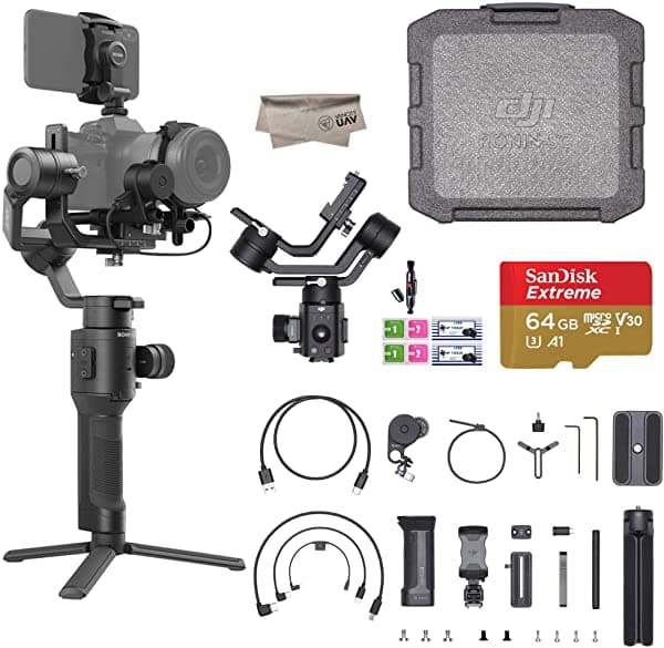 DJI Ronin-SC Pro Combo 2019 Estabilizador Gimbal de 3 Ejes para Cámaras Sin Espejo Incluye Rueda de Enfoque Motor de Enfoque Trípode Soporte para Teléfono y Funda de Transporte DJI hasta 4.4 lb de Carga Útil 1 Año de Garantía Limitada CP.RN.00000033.01