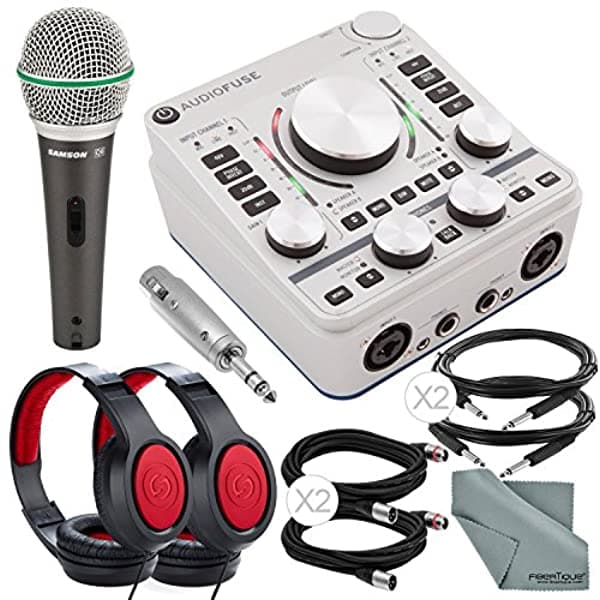Photo Savings Arturia AudioFuse 14 X 14 Interfaz de Audio (Gris) y Paquete Deluxe con Samson SR360 Auriculares Estéreo + Samson Q6 Micrófono Dinámico + Adaptador + Cables Xpix + Paño de Fibertique