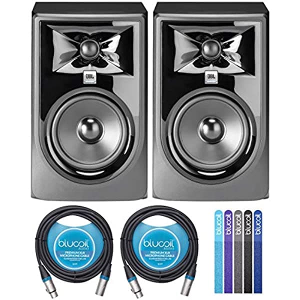Jbl Profesional 305P Mkii - Monitores De Estudio Con Alimentación De 2 Vías (2 Unidades) Con Cables Xlr Balanceados Blucoil De 10 Pies (2 Unidades) Y Bridas De Cables Reutilizables (Paquete De 5) A2077