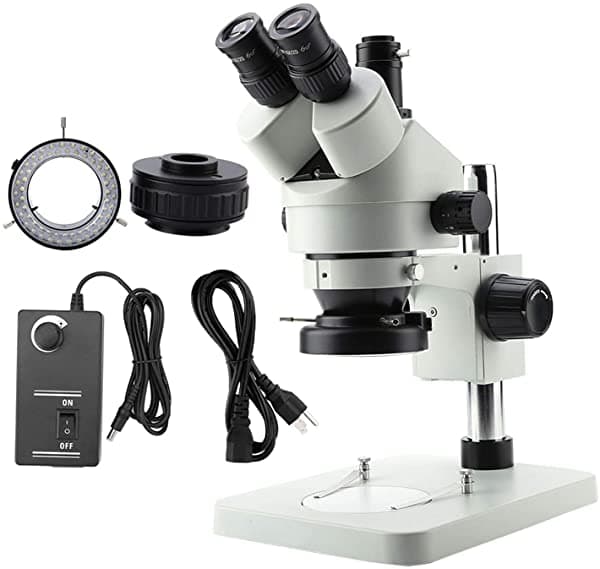 Wal front Microscopio Digital de Laboratorio Trinocular Compuesto por LED WF10X / 20mm Oculares Estéreo Trinocular Microscopio con Zoom Cámara Digital (Enchufe de EE. UU.)