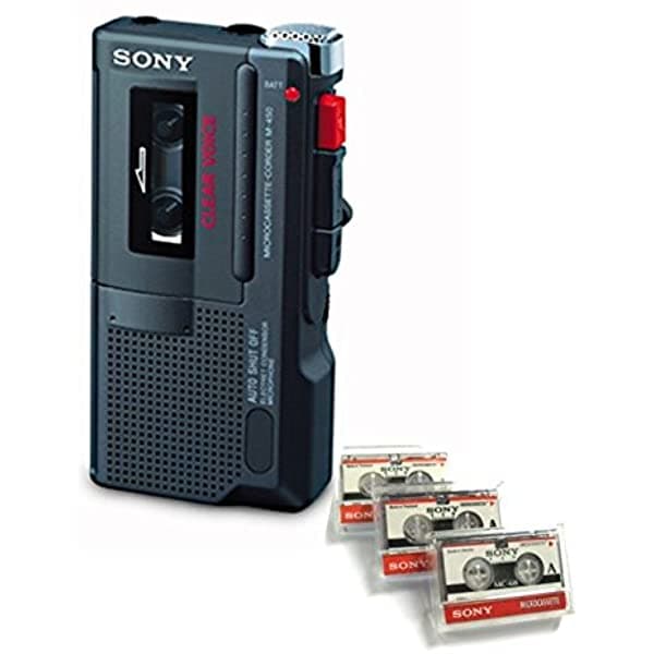Sony M-450 Microcassette Grabador Reacondicionado Con 3 Nuevas Cintas Microcassette