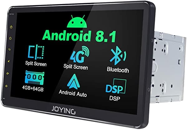 Joying 10.1 Doble Din Android 8.1 4GB + 64GB Estéreo para Auto DSP LCD Pantalla Táctil con Ranura para Tarjeta SIM 4G y 1280 × 720P de Resolución - Soporta Android Auto DSP SPDIF Fast Boot WiFi