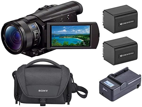 Sony Fdr-Ax100 - Videocámara 4K Ultra Hd Con Sensor Cmos Exmor R De 1" - Bundle Con Batería Para Videocámara Np-Fv70 Infolithium Serie V 2060Amh Cargador Compacto Lcs-U21 Suave Funda De Transporte