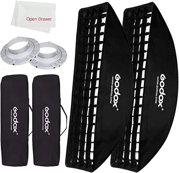 Godox Caja De Tiras De 9 X 35 Pulgadas 8.7 X 35.4 In Caja De Blanda De Rejilla De Panal Con Bowens Mount Speedring Compatible Con Godox S-Type Studio Flash Luces (2 Piezas)