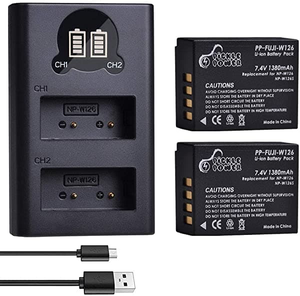 Np-W126S Pickle Power Np-W126 (X2) 1380Mah 7.4V Batería Y Cargador Usb Dual Inteligente Rápido Compatible Con Fujifilm X100F X-A1 X-A2 X-A3 X-A5 X-A10 X-E2 X-E2S X-Pro1 X-Pro2 X-T1 X-T2 X-T3 10. NP-W126s NP-W126