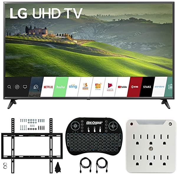 LG 65UM6900 Televisor Inteligente de 65 pulgadas 4K UHD con TruMotion 120, Paquete con Kit de Montaje en Pared Plano Deco Mount, Teclado Inalámbrico Retroiluminado Deco Gear y Adaptador de Sobretensión de 6 Tomas con Luz Nocturna E3LG65UM6900