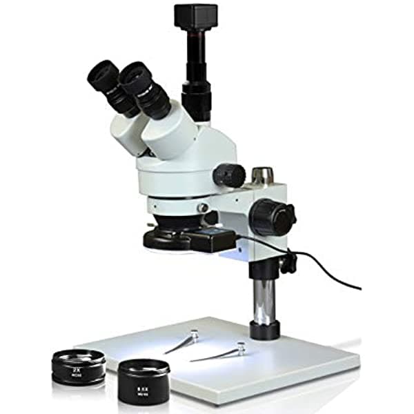 Vision Scientific VS-1AF-IFR08-DN5.0 Trinocular Microscopio Estéreo Con Zoom 10X WF Ocular 35X - 90X Ampliación Soporte De Pilar Con Base De Tamaño Grande 144-LED Four-Zone Anillo De Luz 5.0 MP Cámara Digital Ocular VS-1AFZ-IFR08-5N