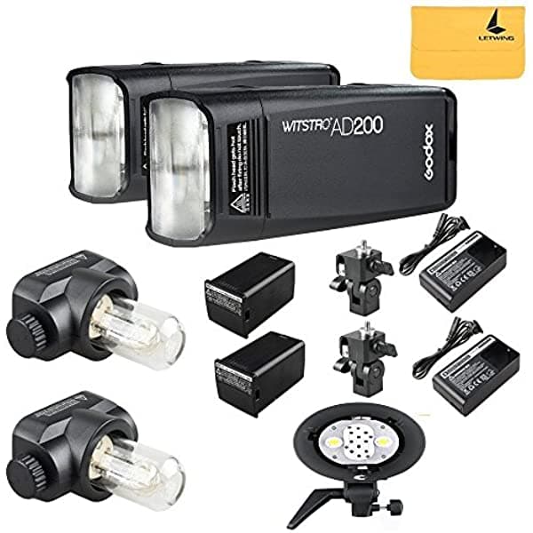 Godox Ad200 Ttl 2.4G Hss 1/8000S 2X Linterna De Bolsillo Doble Cabeza 200Ws Con Batería De Litio De 2900 Mah Linterna De Flash + Godox Ad-B2 Dual Power Flash Head S Soporte De Doble Lámpara 2*AD200+AD-B2