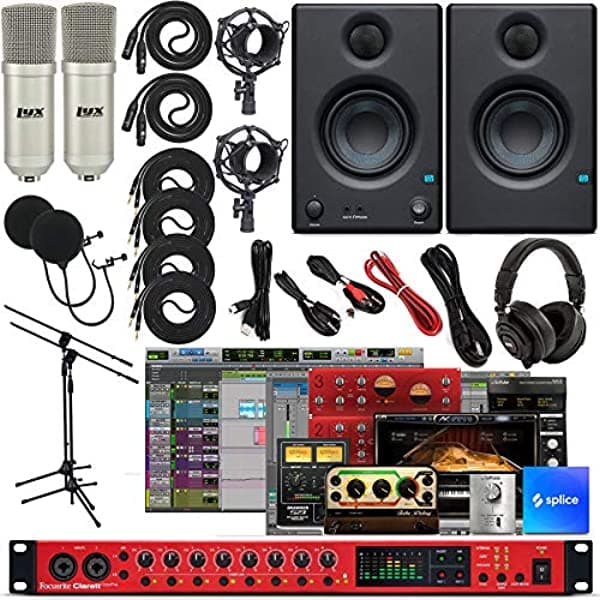 Focusrite Clarett Octopre Preamplificador De 8 Canales Con Conversión De 24 Bits/192 Khz Y I/O Adat Con Kit De Software De Producción De Música Creativa Eris E3.5 Par De Monitores De Estudio Y 2 Micrófonos Condensadores