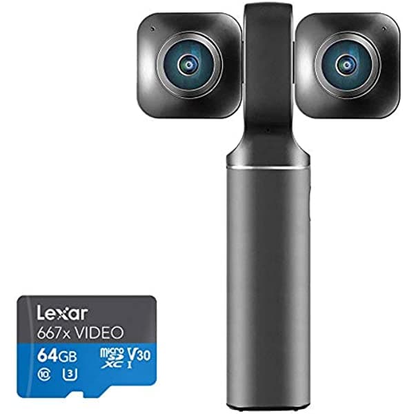 Human-Eyes Vuze Vuzu Xr-Blk Xr 4K/5.7K 3D Vr180 / 2D360 - Cámara Doble (Negro) Con Tarjeta De Memoria Lexar 64Gb De Alto Rendimiento Profesional 667X De Vídeo Microsdxc Uhs-I E10VUZVUZEXR360