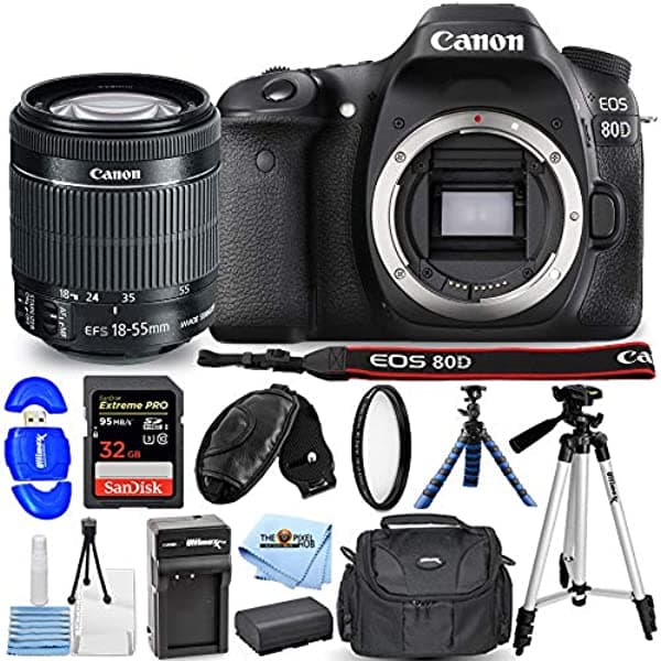 Pixel Hub Canon Eos 80D Dslr Cámara Con Lente Ef-S 0.709-2.165 In 1263C005 Pro Paquete Incluye Batería Adicional Y Cargador 32Gb Sd Trípodes Filtro Uv Bolsa De Gadget Y Más [Versión Internacional] CAN80D18551