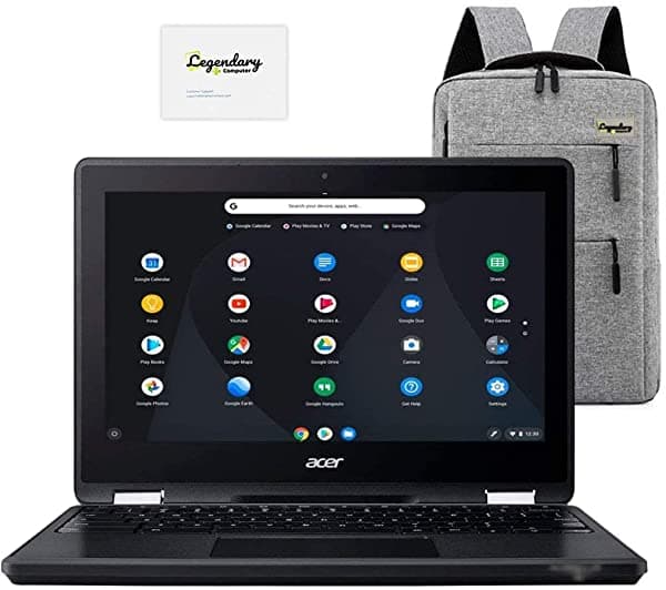 Acer Spin 11 Convertible 2-en-1 con Pantalla Táctil IPS de 11.6", Chromebook, Procesador Intel Celeron Dual-Core N4000, 4 GB DDR4, 64 GB eMMC, HDMI, Webcam, WiFi, Batería de 10 Horas/ Paquete con Mochila Legendary Computer