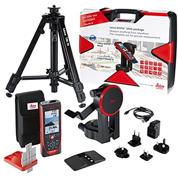 Leica DISTO S910 Pro Pack Medidor de Distancia Láser 300m, Medición Punto a Punto, Estuche, Trípode TRI70, Adaptador FTA360S, Rojo/Negro S910 Kit