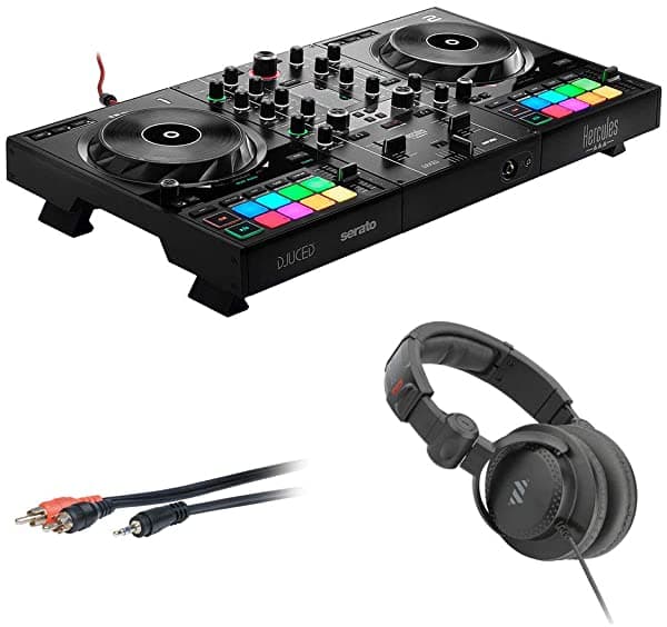 Hercules Djcontrol Inpulse 500 Dj Software Controlador Con Polsen Hpc-A30-Mk2 Monitor Auriculares Y Mini A 6' Rca Cable Bundle DJC-INPULSE-500