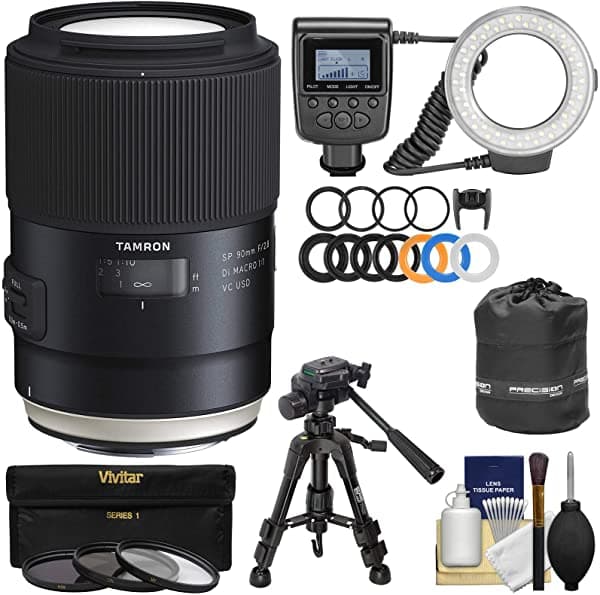 Tamron Sp 90 Mm F/2.8 Di Vc Usd Macro 1 1 Con 3 Filtros + Bolsa + - Anillo De Luz Flash + Trípode + Kit De Lente Para Cámaras Canon Eos K-92253-03