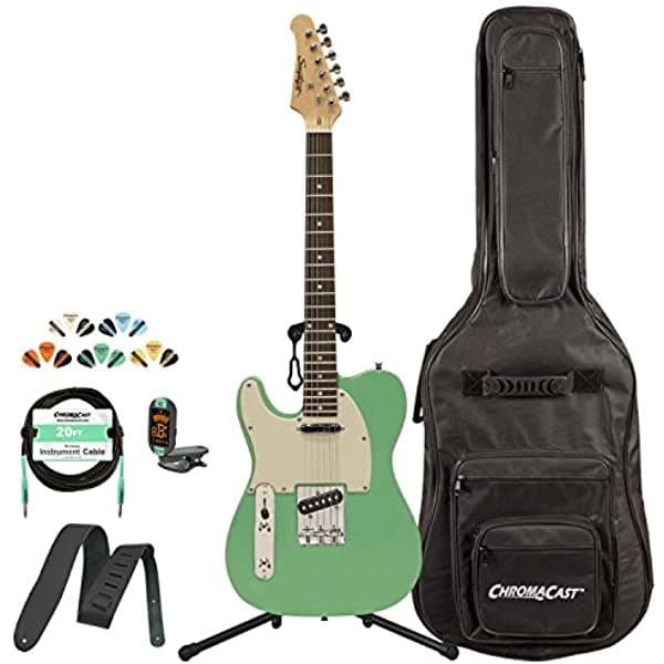 Sawtooth Diente De Sierra Classic Et 50 Cuerpo De Fresno Zurdos Guitarra Eléctrica Gig Bag Cable Púas Correa Afinador Y Soporte Verde (Surf Green) ST-ET50-LH-SGRW-KIT-1