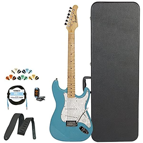 Sawtooth Classic Es 60 Alder Body Guitarra Eléctrica Classic Aero Blue Pearl White Pickguard Chromacast Case Y Accesorios Duro ST-ES60-BLCP-KIT-2