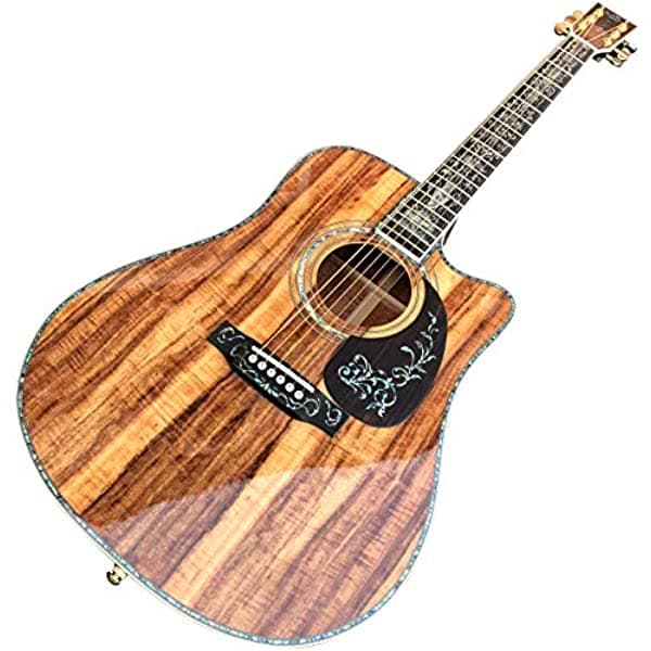 Merida Guitarra Acústica 41 Pulgadas Koa Sólida con Diapasón de Ébano e Incrustaciones de Abalón