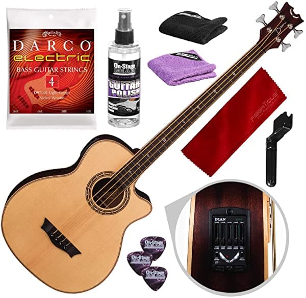 Dean Exotica Supreme Cutway Acústica-Bajo Eléctrico Satin Natural Guitarra Care Kit & Accessory Bundle