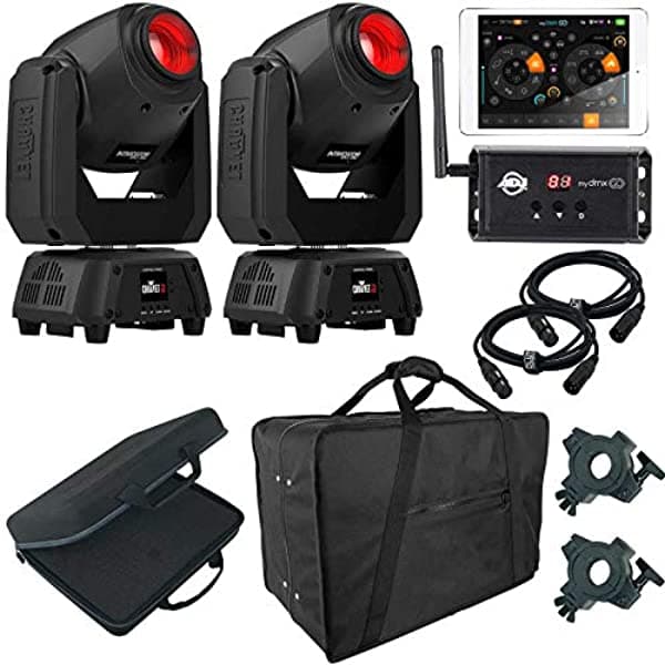 2 Chauvet DJ Intimidator Spot 260 Cabezas Móviles + American DJ MyDMX Go Inalámbrico App y Paquete de Estuches de Transporte