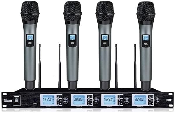 Bolymic UHF 4 Canales Rack Mount Karaoke Sistema de Micrófono Inalámbrico BL-4200S-4H