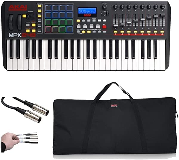 Akai Professional MPK USB MIDI Performance Teclado Controlador de 49 Teclas + Funda Gator + Cable MIDI & Etiquetas Peel-Off