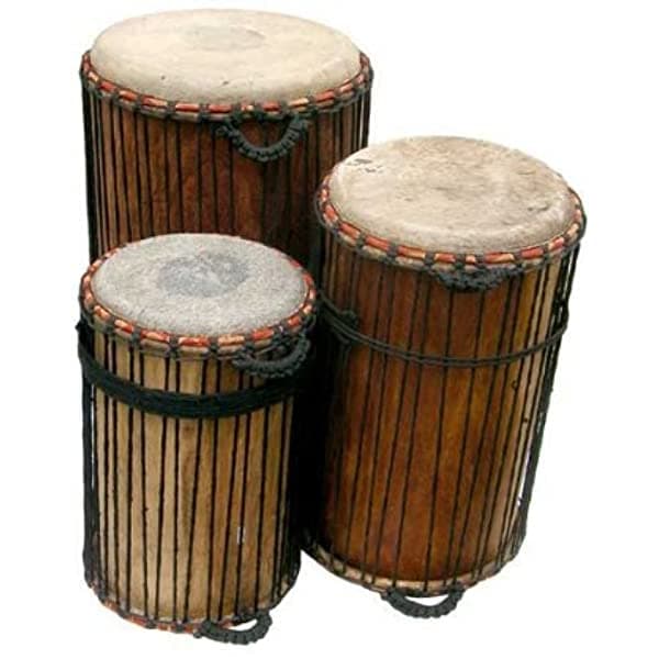Africa Heartwood Project African Dunun Drum Set Of 3 Sticks African Dunumba Sangban Kenkeni Dundun Bajo Drums CDDSET