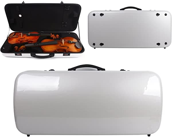Yinfente Estuche Doble para Violín y Viola de Fibra de Carbono Mixta 4/4 Blanco