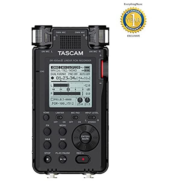 Tascam Dr-100Mkiii 24 Bit 192 Khz Pcm Lineal Grabador 1 Año Gratis Extendido