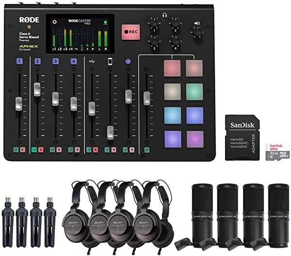 Rode Caster Pro Podcast Studio Bundle 4X Zoom Zdm-1 Podcast Mic Paquet Y Carda De Memoria 32Gb