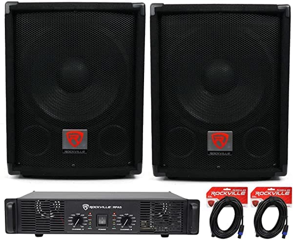 (2) Rockville Sbg1128 12" 1200W Pro Dj Subwoofers + Amplificador Rpa5 1000W + Cables (2) SBG1128+RPA4+(2) RCSS1425