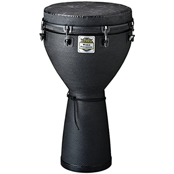 Remo Djembe Mondo (Tm) Afinado Con Llave 16" X 27" Skyndeep Fiberskyn Negro Soportes De Ajuste De Contorno Acabado De Tierra Negra DJ-0016-BE