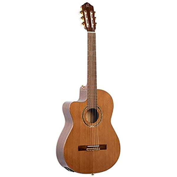 Ortega Guitars RCE159MN-L Guitarra clásica de nylon electroacústica para zurdos de la serie Performer con tapa maciza, mástil medio, incluye funda