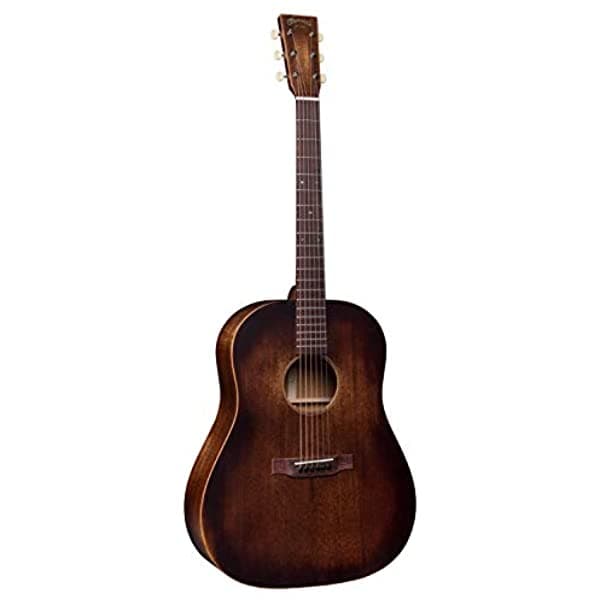 Martin DSS-15M Streetmaster Guitarra acústica con funda acolchada para el músico de trabajo, construcción de caoba, acabado satinado envejecido, hombro de pendiente, traste D-14 y perfil de mástil ovalado bajo