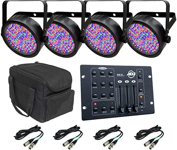 CHAUVET DJ 4 Chavet Slimpar 56 Led Luces + Carry Funda + Rgb3C Controlador + 4 Cables Dmx