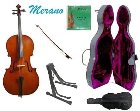Merano 3 4 Size Celo Duro Fundation Bow+2 Conjuntos De Cuerdas+Soporte De Violonchelo Negro+Rosin MC150-1SST