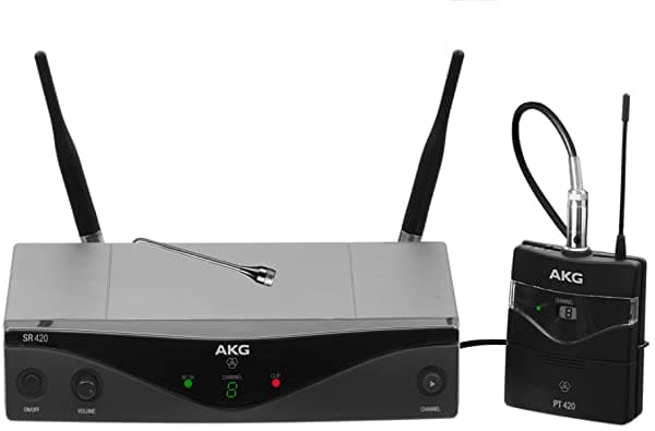 AKG Pro Audio WMS420 Sistema de Micrófono Inalámbrico para Presentador Band A: Receptor Estacionario SR420, Transmisor de Bolsillo P420 y Micrófono Lavalier C417L WMS420 PRESENTER SET Band A