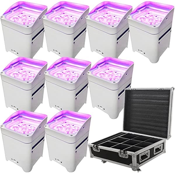 Adkins Profesional Lighting Luces LED a Batería Inalámbricas DMX 16 Horas 9 Luces Case 9x6W RGBAW+UV Up Lights para Bodas UpPak-EZ-W
