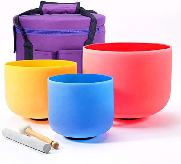 155 Conjunto De 440Hz De 3 Pcs 7-11 Pulgadas De Cuarzo Color Crystal Singing Bowls 7''G 9'E 11'C Case Funda