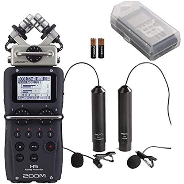 Zoom H5 Handy Grabador Bundle Movo Omnidirccional Y Cardioide Xlr Lavalier Micrófonos Zoom H5+LV4