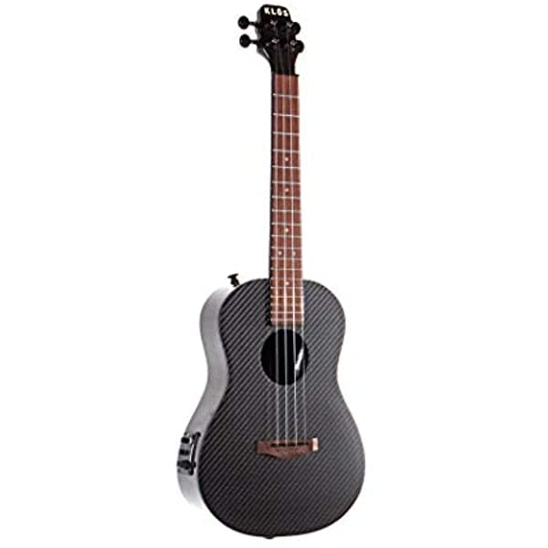 KLŌS Kit de Ukelele Electroacústico de Fibra de Carbono Negro de Lujo con Funda, Cubierta de Lluvia, Correa, Pasadores de Correa y Más