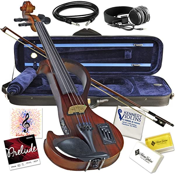 Atuendo De Borde De Bunnel De Violín Eléctrico 4 4 Caja De Transporte De Cebrano Oscuro De Tamaño Completo Y Accesorios De Cerámica Auricular Jack De Más Alta Calidad Por Kennedy Violins