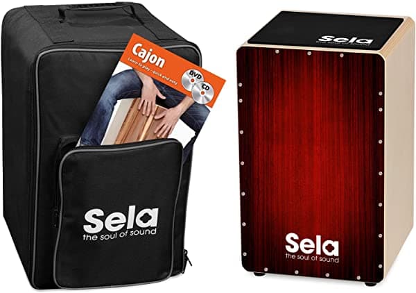Sela SE 063 Varios Cajon Drum Bundle con Bolsa, Cojín para Cajón y DVD, Rojo SE 128 EN