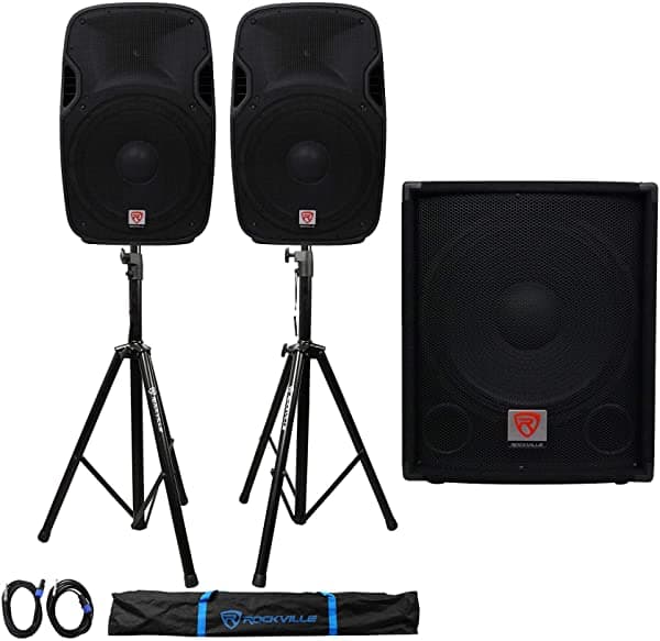 2 Rockville Spgn158 15 Pasivo 1600W 8-Ohm Dj Pa Parlantes+Pasivo Sub+Stands