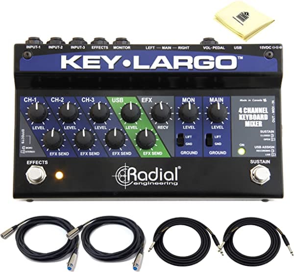Mezclador De Teclado Radial Key-Largo Con Salidas Di Equilibradas | Interfaz Usb 2X2 | Efectos Enviar Recepción Y Funcionalidad De Pedal Con 2 X Cable De Instrumento Senor Y Cable De Micrófono Y Zorro Sonidos