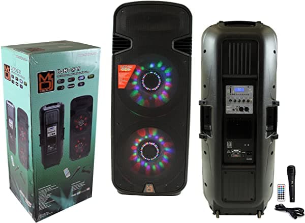 Mr. Dj DJBT215 Altavoz Doble de 15" con Potencia Máxima de 5000W con Bluetooth Integrado, Pantalla LCD de 1.5", Reproductor MP3, Puerto USB y Ranura SD