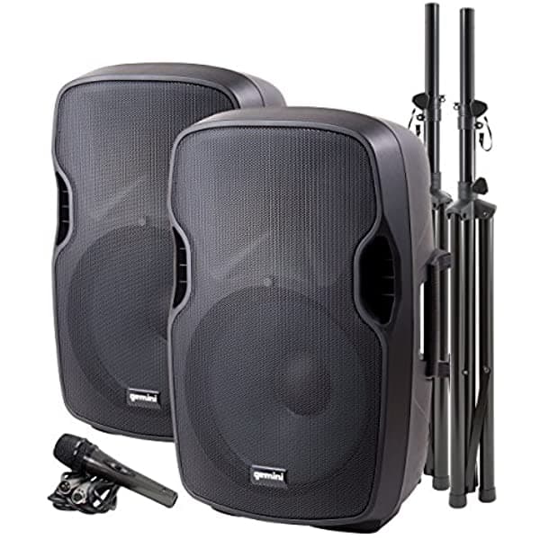 Gemini Pa-Sys15 Complete Bluetooth Pa Parlantes Sistema Package Dual Active Y Pasivo 2000W Parlantes Stands Y Microfonoblack