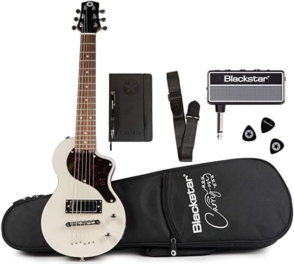 Blackstar Carry-On - Guitarra De Viaje Estándar Color Blanco Con Amplificador De Auriculares Amplug2 Fly
